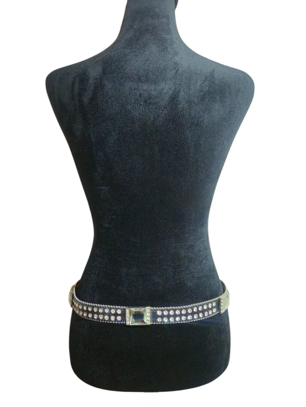 Women's Moto Studded Black& Silver Rhinestone Embellished Faux Leather Belt S/M